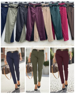 Máslové kalhoty s páskem úzké, TMAVĚ MODRÉ